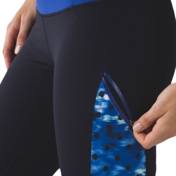Lululemon Rain-On Train-On Women's Black Blue Full Length Leggings Size 8 - Picture 9 of 13